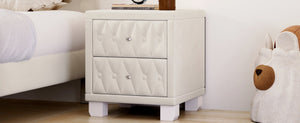 English Elm Elegant Velvet Upholstered Nightstand with Crystal Knobs Tufted Glam Bedside Storage Beige N733P210398A