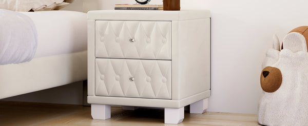 English Elm Elegant Velvet Upholstered Nightstand with Crystal Knobs Tufted Glam Bedside Storage Beige N733P210398A