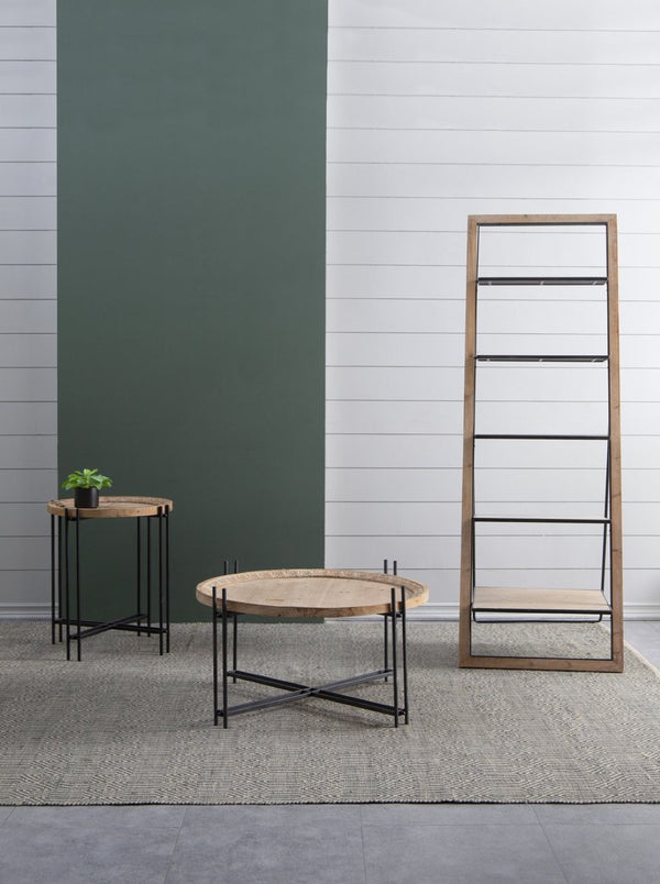 English Elm 24.8x26.4x72.4" Five Tier Fir Wood Ladder Bookshelf Farmhouse Iron Hardware Display W2078P499743