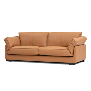 English Elm 89.76 Inch Top Genuine Leather Sofa, 3 Seater Leather Couch, Mid-Century Modern Couch For Living Room Bedroom Apartment Office, Tan