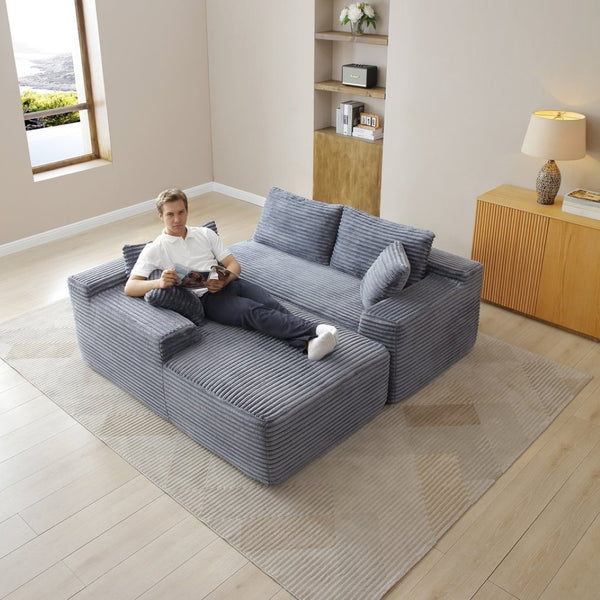 English Elm 105'' Modular L-shape Sectional Corduroy Deep Seat Cloud Sofa for Living Room Lounge Grey W1117P377776