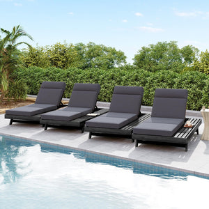 English Elm Lounge Chaise Outdoor Acacia Wood Slatted Frame with Water Resistant Cushion Resort Style Black,Dark Gray N770P442B67G