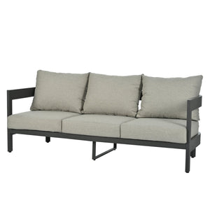 English Elm U_STYLE Outdoor Patio Seating Set with Durable Iron Frame, Plastic Wood Table, Thick Cushions for Comfort Light Gray WY000442AAA