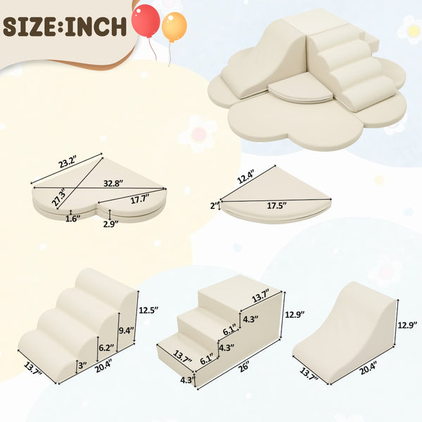English Elm Soft High-density Foam Climbing Blocks 6-piece Toddler Play Set for Playroom Beige N710P414923K