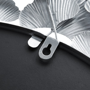 JLA Home Martha Stewart - Gingko Sculptural Round Wall Mirror 30.5" — Iron Gingko Leaf Frame, Three-Dimensional Botanical Focal Point Silver MT95F-0097