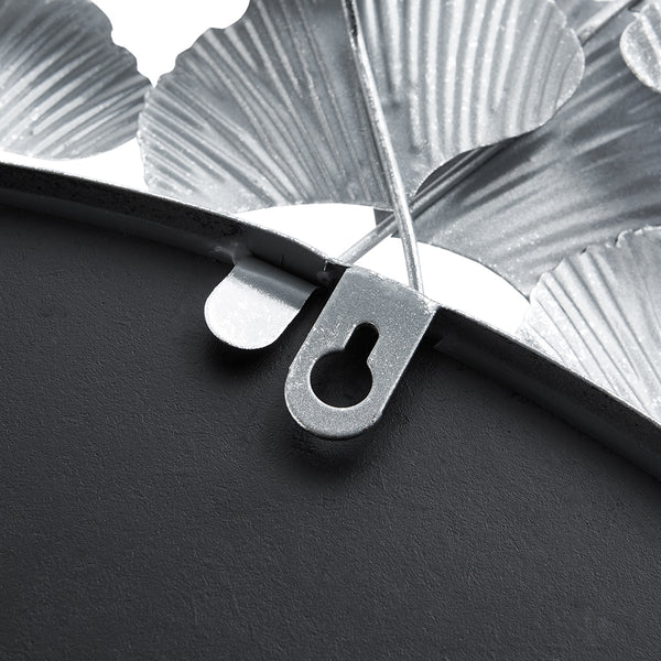 JLA Home Martha Stewart - Gingko Sculptural Round Wall Mirror 30.5" — Iron Gingko Leaf Frame, Three-Dimensional Botanical Focal Point Silver MT95F-0097