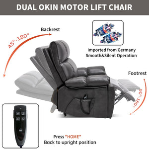 English Elm Dark Grey Leatheraire Power Lift Recliner Dual Motor Massage Heat Heavy Duty W1803P340317
