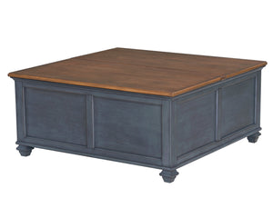 English Elm 40 inch Lift-Top Coffee Table Corduroy Blue Finish, Solid Rubberwood, Hidden Storage, Ready-to-Use B108P193077