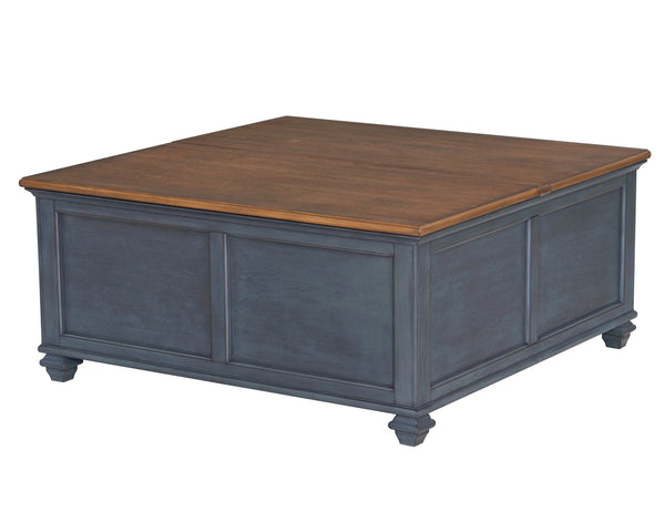 English Elm 40 inch Lift-Top Coffee Table Corduroy Blue Finish, Solid Rubberwood, Hidden Storage, Ready-to-Use B108P193077