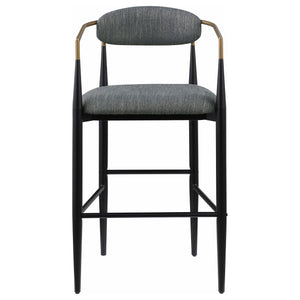 English Elm Renfroe Mid-Century Fabric Upholstered Bar Stool Set of 2 with Padded Back, Footrest and Black Base DARK GREY B062P299976
