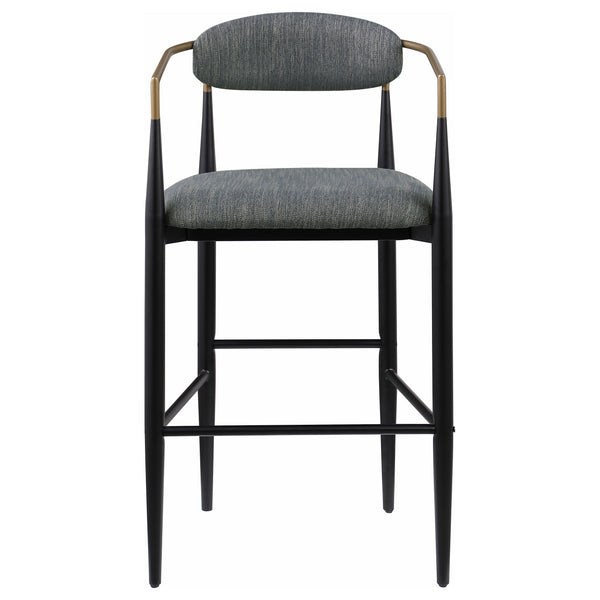 English Elm Renfroe Mid-Century Fabric Upholstered Bar Stool Set of 2 with Padded Back, Footrest and Black Base DARK GREY B062P299976