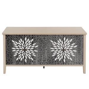 English Elm Sideboard Elegant Floral Handle Buffet Cabinet with 4 Doors, Adjustable Shelves & Reinforced Feet for Dining Room Storage Black,Natural W688P232758