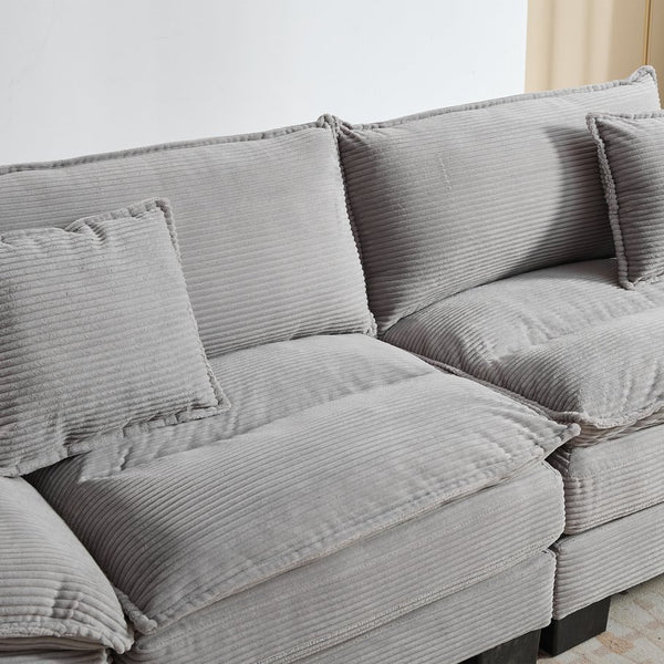 English Elm Corduroy Modern Sofa Sleeper Loveseat with Double-Layer Cushions, Two Pillows, Sturdy Frame 84" LIGHT GREY W676P227345