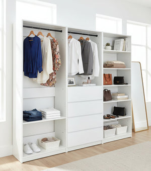 English Elm Prosper Freestanding White Walk-In Wood Closet System with Oak Finish, Ample Modular Storage & Easy Assembly B040S00142