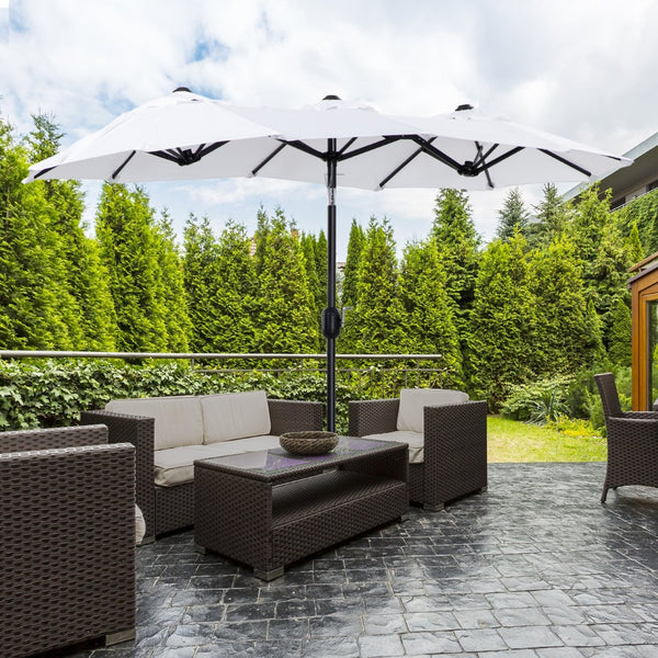 English Elm Outsunny 9.5' Double-Sided Patio Umbrella With Tilt & Crank, Large Canopy For Outdoor Shade & Style W2225P200475-GIGA