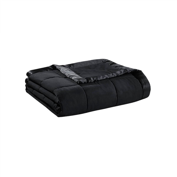 English Elm Lightweight hypoallergenic down alternative blanket with satin trim, breathable summer weight, Oeko‑Tex certified Black 14.96 L x 6.3 W x 6.3 H B035P266697
