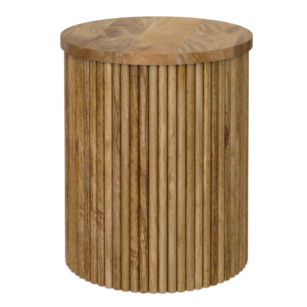 English Elm Demy Solid Mango Wood Accent Table with Reeded Base for Modern Living Spaces B136P420280