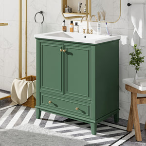 English Elm 30" Stylish Dark Green Bathroom Vanity With Sink Combo, Durable Mdf, Modern Design & Storage Solution SY999606AAF-6