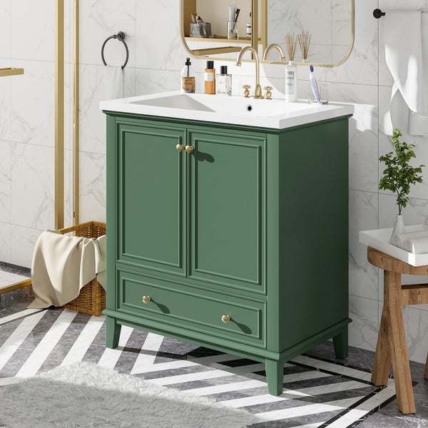 English Elm 30" Stylish Dark Green Bathroom Vanity With Sink Combo, Durable Mdf, Modern Design & Storage Solution SY999606AAF-6