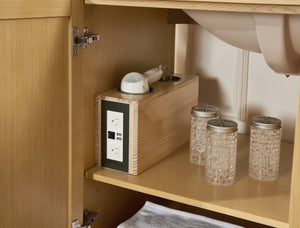 English Elm 36 Inch Solid Wood Bathroom Vanity with Built-in Power Station and Soft-close Drawers W2316P380508