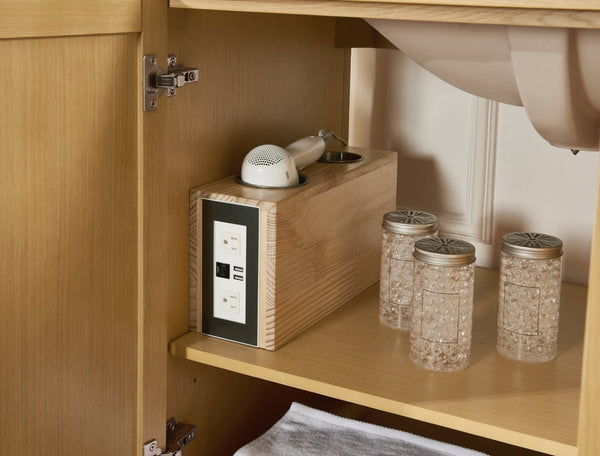 English Elm 36 Inch Solid Wood Bathroom Vanity with Built-in Power Station and Soft-close Drawers W2316P380508
