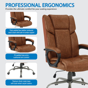 OSP Home Furnishings Execuative High Back Faux Leather Office Chair with Lumbar Support and Pneumatic Lift High-Back Saddle FL14570-U41