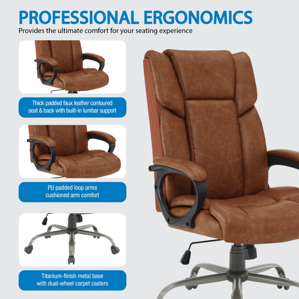 OSP Home Furnishings Execuative High Back Faux Leather Office Chair with Lumbar Support and Pneumatic Lift High-Back Saddle FL14570-U41