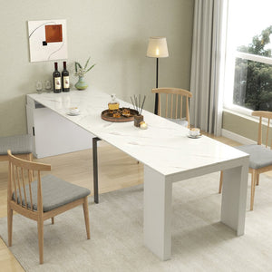 English Elm Modern Expandable Dining Table with Built-In Outlet, 5-Panel Extendable Space-Saving Design for Gatherings White W331S00193