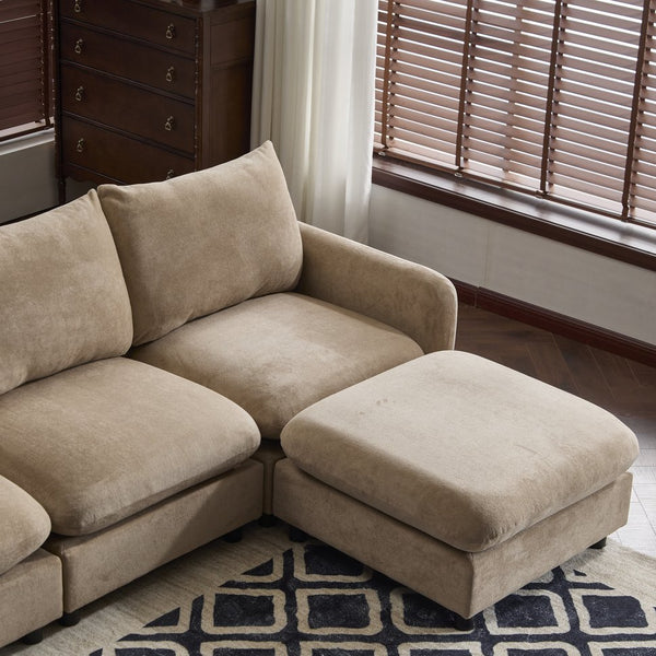 English Elm Christopher Knight Home® - 130 Oversize 5-Piece Modular L-Shaped Sectional Sofa with Ottoman, Solid Eucalyptus Frame, Spacious Comfort Camel N773IS00006N