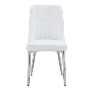 English Elm 4 Modern Dining Chairs White+Silver – Ergonomic PU Leather Cushions, Sturdy Metal Legs, Anti-Slip Pads, Easy Assembly (Set) W1151P295414