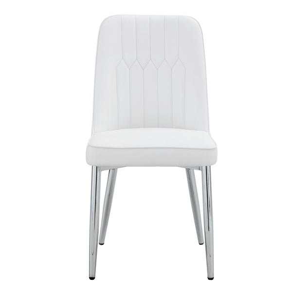 English Elm 4 Modern Dining Chairs White+Silver – Ergonomic PU Leather Cushions, Sturdy Metal Legs, Anti-Slip Pads, Easy Assembly (Set) W1151P295414