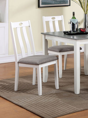 English Elm Modern White 5pc Dining Set with Gray Linen-Like Cushions, Two-Tone Solid Wood Table & Chairs, Transitional Design B011P230001