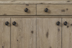 English Elm Server English Knotty Oak Veneer Buffet with Rounded Corners, 2 Drawers & Soft-Close Double Cabinets B2699P401379