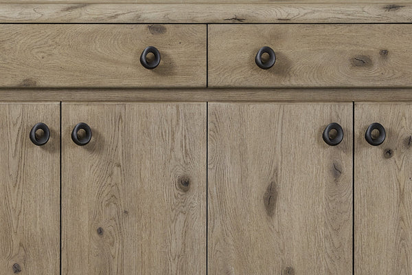 English Elm Server English Knotty Oak Veneer Buffet with Rounded Corners, 2 Drawers & Soft-Close Double Cabinets B2699P401379
