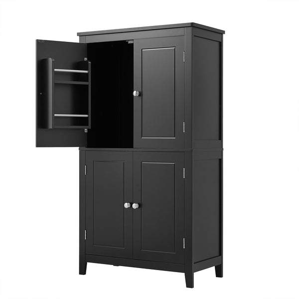 English Elm Elegant Bathroom Floor Storage Cabinet with 4 Doors, Adjustable Shelves, Anti-Tip Design, 28"L x 15"W Black N725P188461B