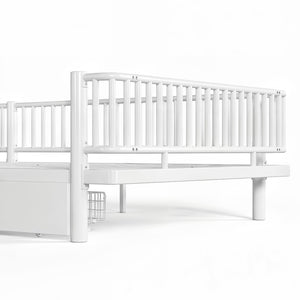 English Elm Queen Storage Platform Bed Low Profile Metal Frame with Built-in Drawers for Small Spaces Light White W5305P471354