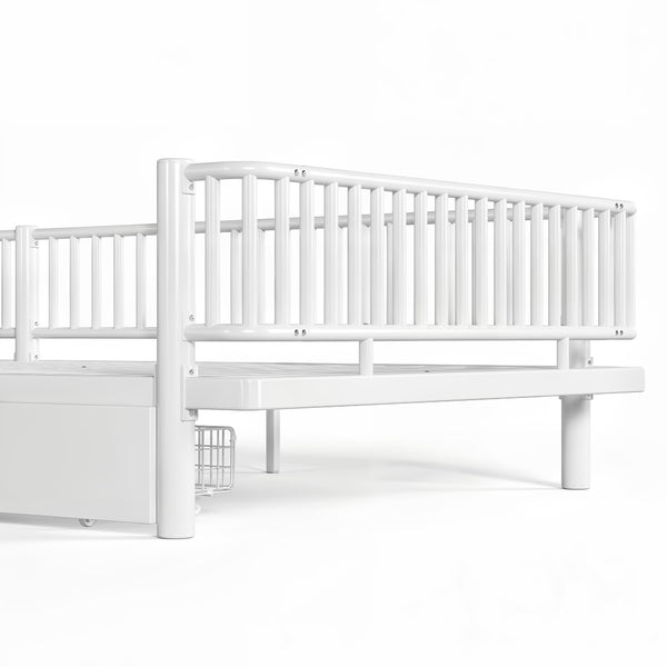 English Elm Queen Storage Platform Bed Low Profile Metal Frame with Built-in Drawers for Small Spaces Light White W5305P471354