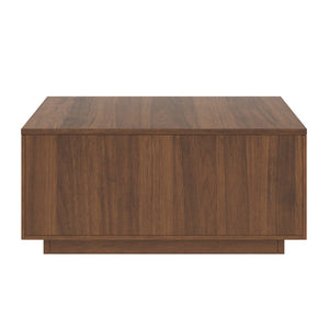 English Elm 33.25" Square Storage Coffee Table Four Drawer Matte Mdf Living Room Centerpiece Walnut N735P422508D