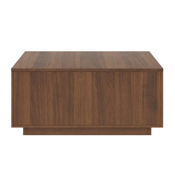 English Elm 33.25" Square Storage Coffee Table Four Drawer Matte Mdf Living Room Centerpiece Walnut N735P422508D