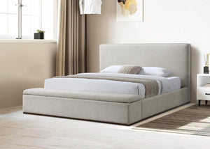English Elm Boxter Queen Storage Bed Beige Linen Upholstered Platform Frame Walnut Legs B2756S00031