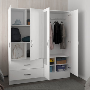 English Elm Bolton 160 Armoire with Dual Full-Length Mirrors, Six Adjustable Shelves, Two Drawers, White Finish B070S00364