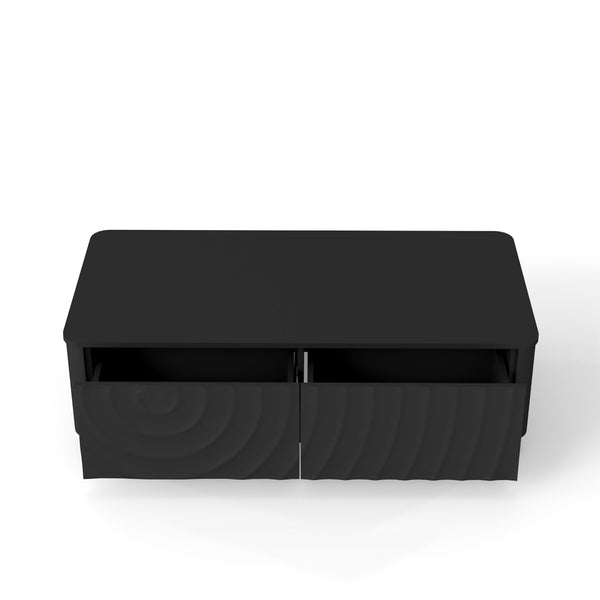 English Elm 47'' Spiral Grain Coffee Table Two Drawer Storage Mid Century Farmhouse Living Room Black W2263P412382