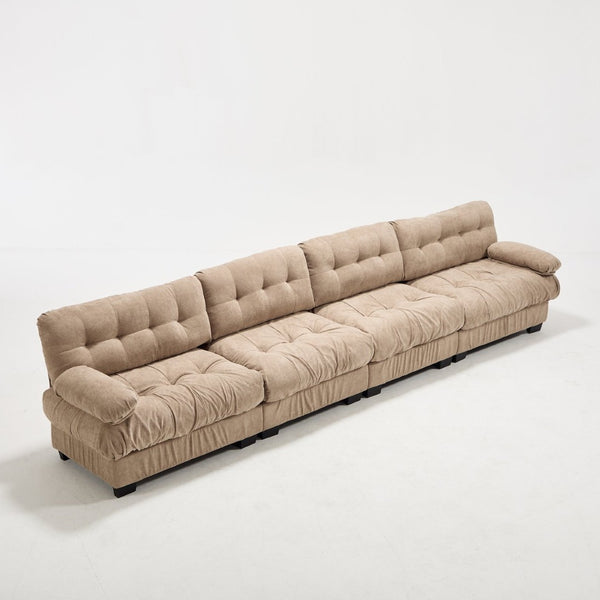 English Elm Modular Cloud Sectional Sofa Flannelette Upholstered Deep Seat with Plush Round Armrests Light Brown W2120S00042