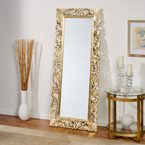 English Elm Christopher Knight Home® - RECTANGLE Hand-Carved Floral Standing Mirror, Distressed White & Gold Frame, Tempered Glass, 72" Tall 67058.00