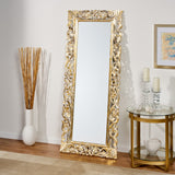 Christopher Knight Home® - Noble House - Emerton Traditional Standing Mirror with Floral Carved Frame, Distressed White and Gold