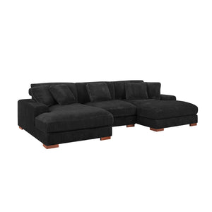 English Elm Large Corduroy Double Chaise Sectional Sofa with Lumbar Support for Spacious Living Rooms Black B2748S00018