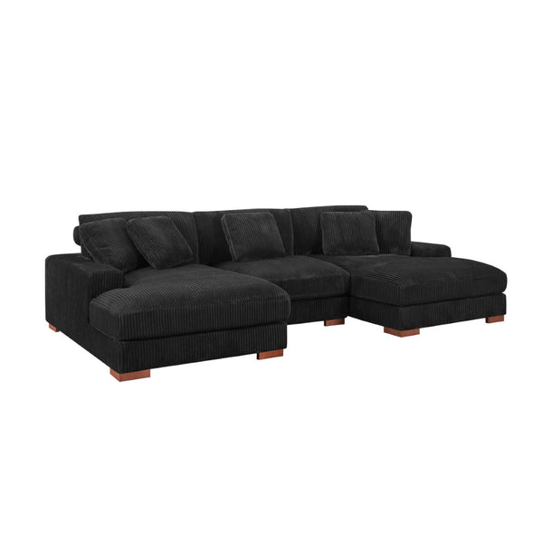 English Elm Large Corduroy Double Chaise Sectional Sofa with Lumbar Support for Spacious Living Rooms Black B2748S00018
