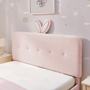 English Elm Full Size Kids Storage Bed Boucle Upholstered Rabbit Ear Headboard with Led Lighting Pink W1413P384923