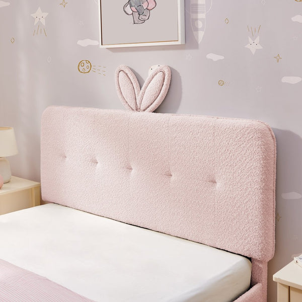 English Elm Full Size Kids Storage Bed Boucle Upholstered Rabbit Ear Headboard with Led Lighting Pink W1413P384923