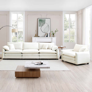 English Elm Mid-Century Modern Sofa Set - 3-Seater & Single Seat With Plush Pillows, Ergonomic Comfort & Style W714S00689